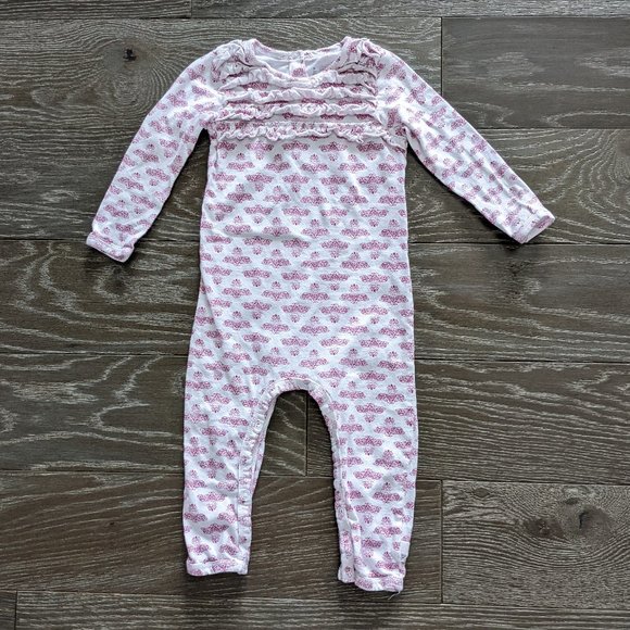 Burt's Bees Baby Other - Burt's Bees Baby White Purple Bee Print Ruffle Coverall Organic Cotton 12 Months